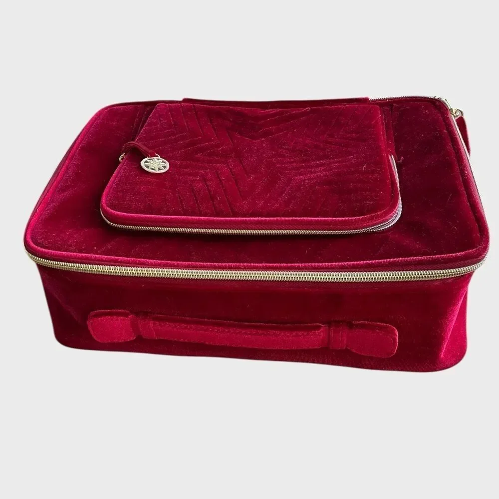 Estée Lauder Red Velvet Train Case Makeup Cosmetic Bag Travel Case